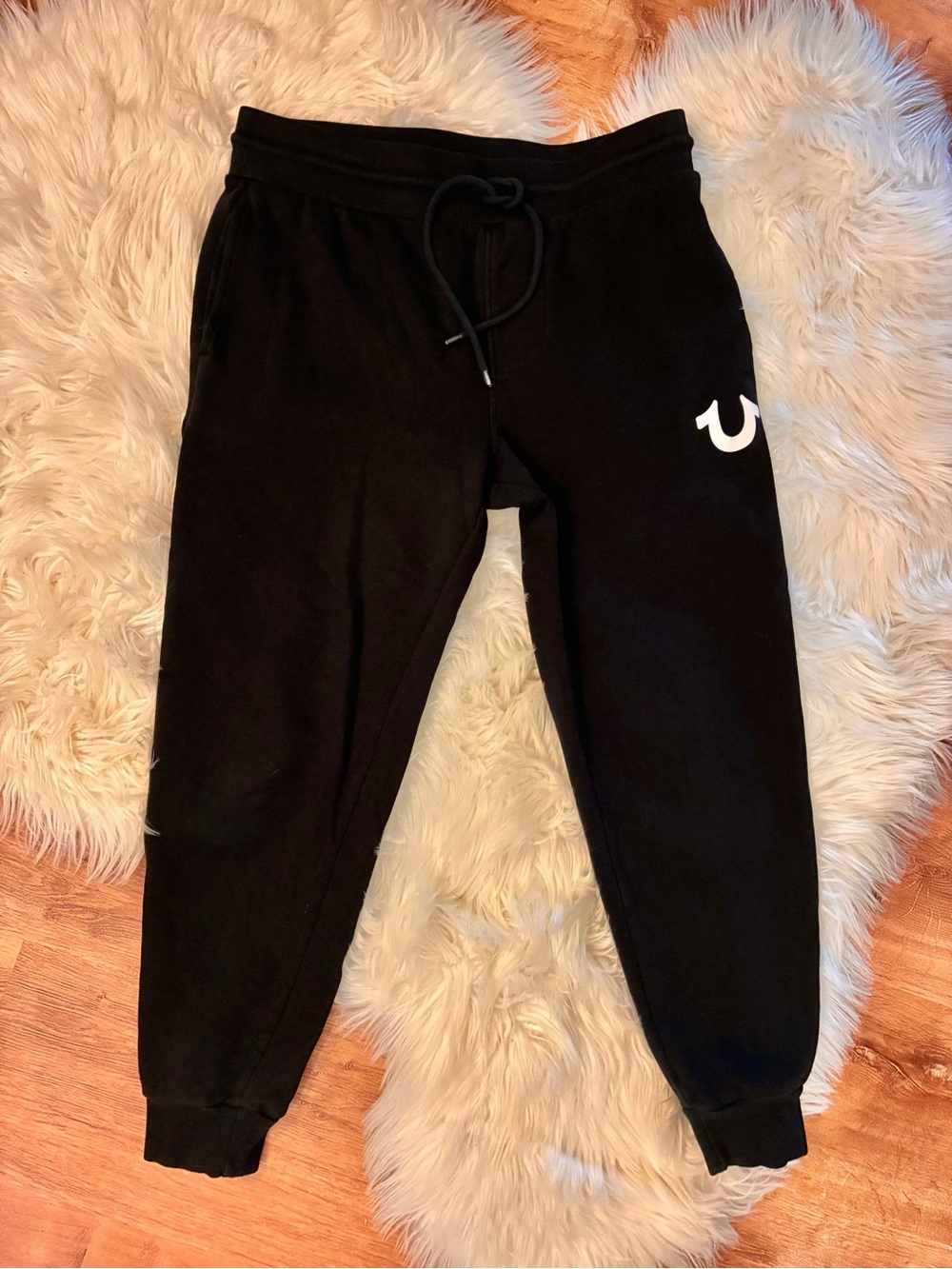 True Religion Mens 3D Horseshoe Jogger 107175 Medium Black White HS & Pockets